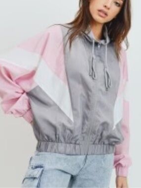 C’est toi Gray and Pink Colorblock windbreaker Jacket
